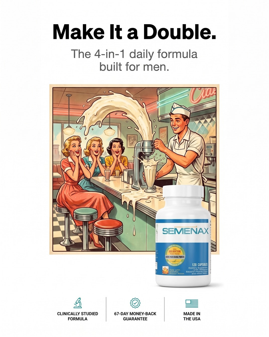 Retro diner illustration with a Semenax bottle