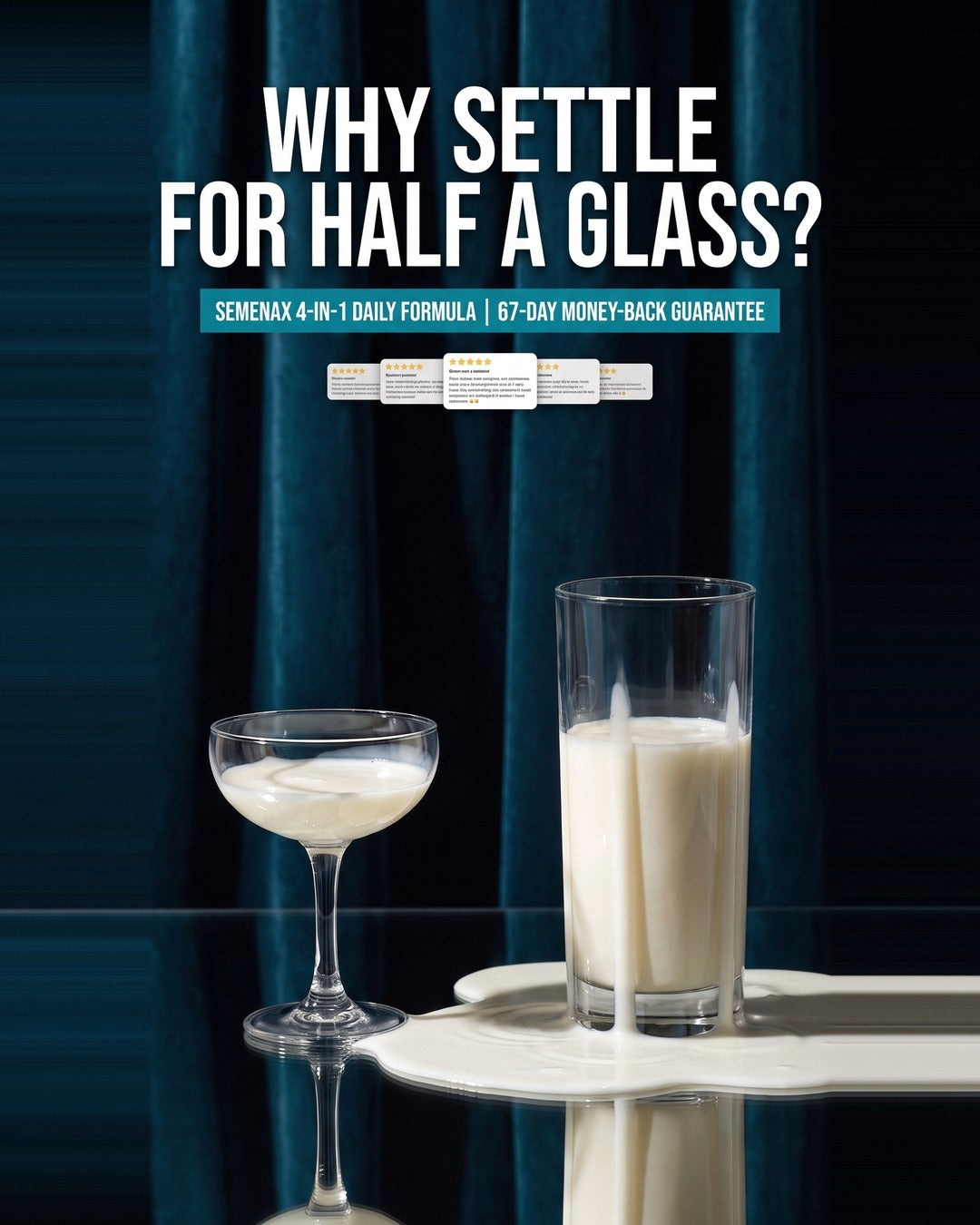 Two glasses on a dark table, Semenax daily formula
