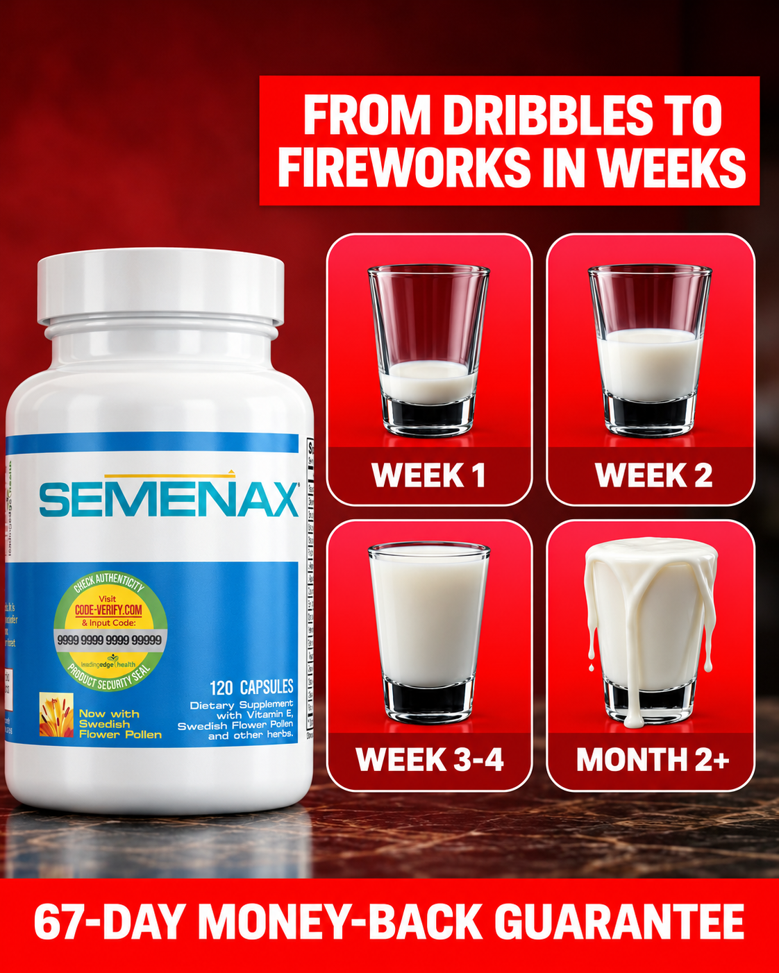 Week by week with Semenax, 67-day money-back guarantee