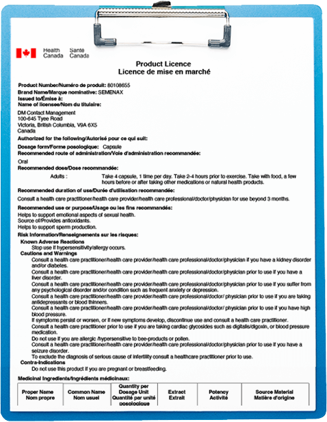 Health Canada Product License